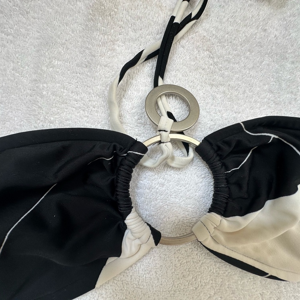 Black and White Bikini Top with Ring Detail